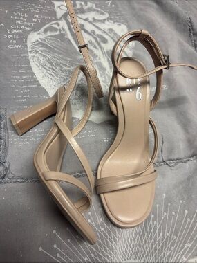 Mix No. 6 Beige Strappy Block Heel Sandals